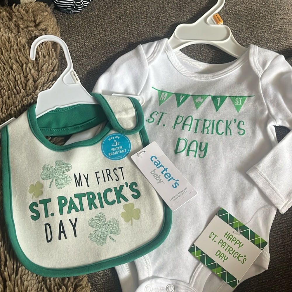 NWT bib and 1st St. Patrick’s Day onesie